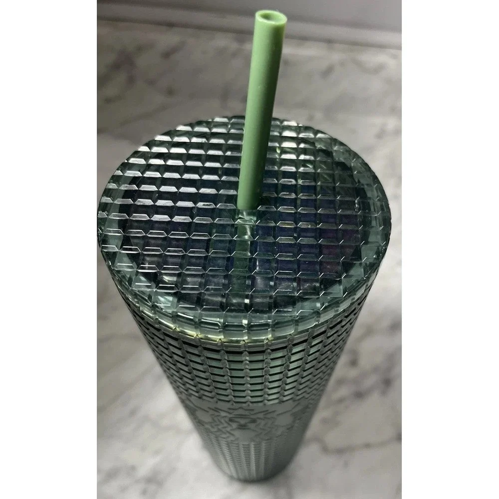 STARBUCKS - Christmas Green Holiday Tumbler Venti 24oz‎ Cold Cup With Straw NEW